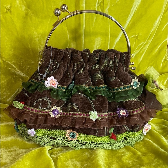 ❤️GIFTED❤️ Vintage Tapestry Victorian Lace Embellished Hand Bag Purse Carpet - Picture 5 of 11